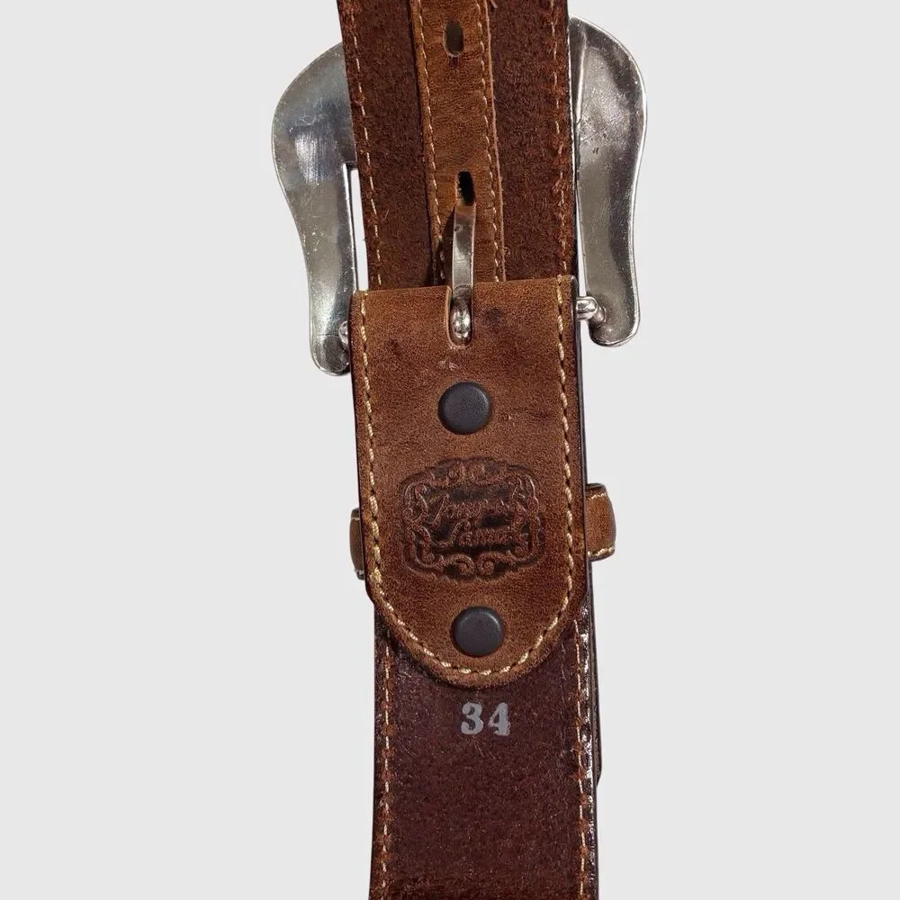 Tony Lama Leather Belt Men's Sz 34 Western Badlands Horsehair Ribbon Inlay Brown